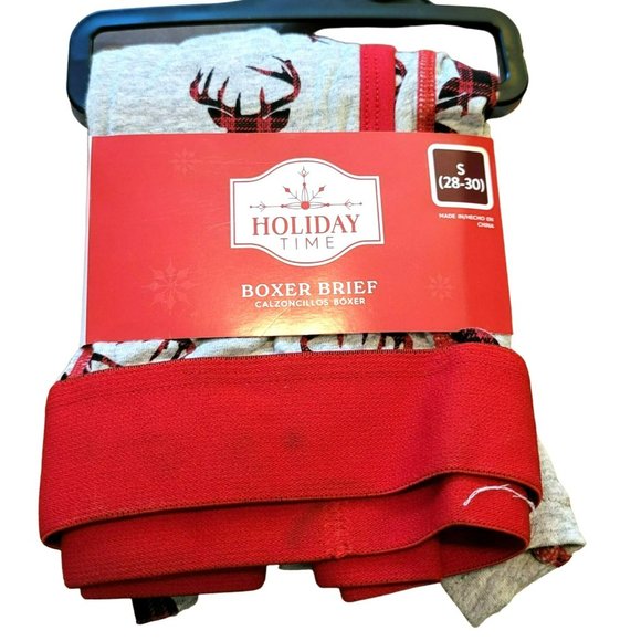 Men's Christmas Boxer Shorts Deer Grey Red Set of 2 Size Small 28-30 JJ3200 - Picture 1 of 4
